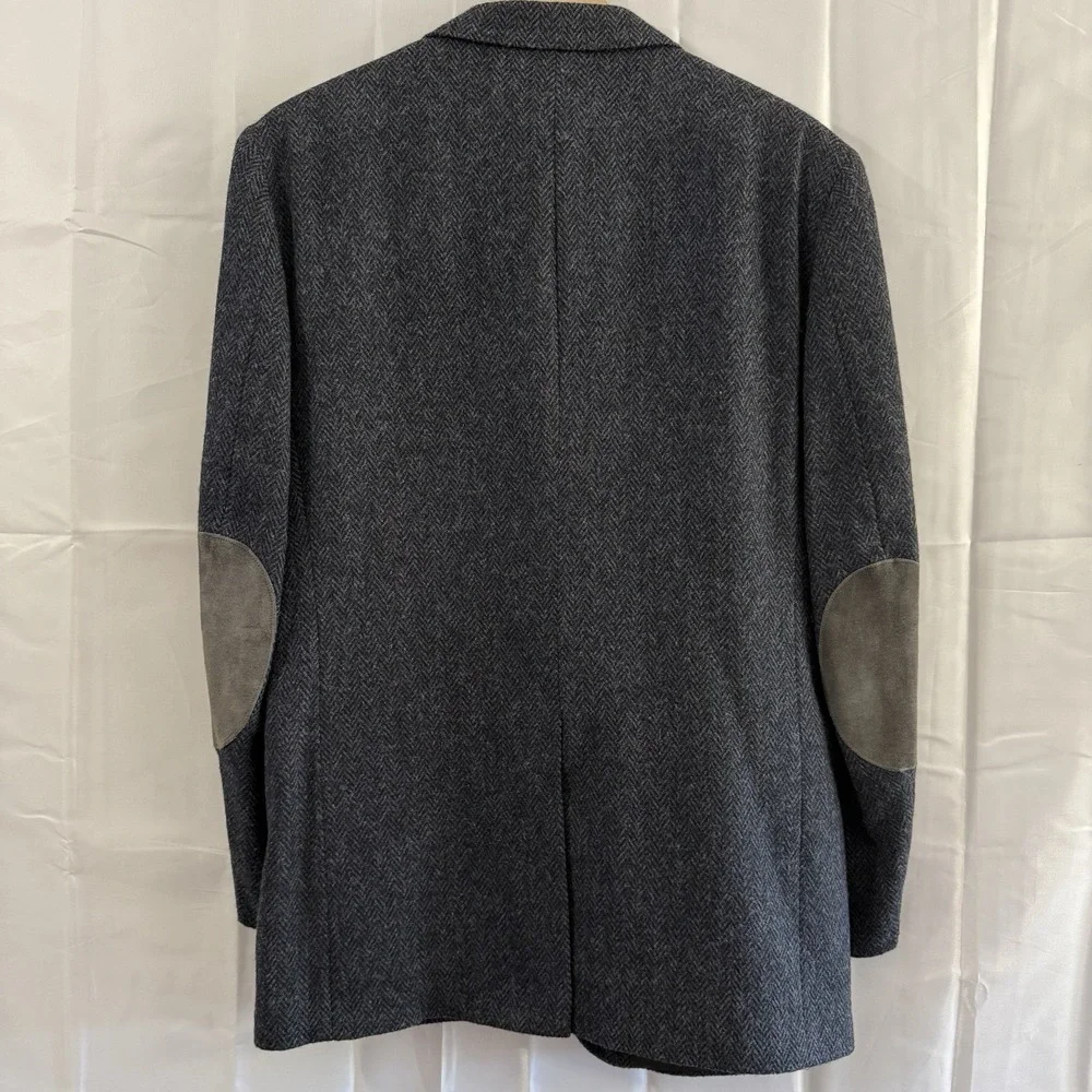 Vintage Mens 100% Wool Herringbone Tweed‎ Sport Coat Jacket Elbow Patch 42L USA